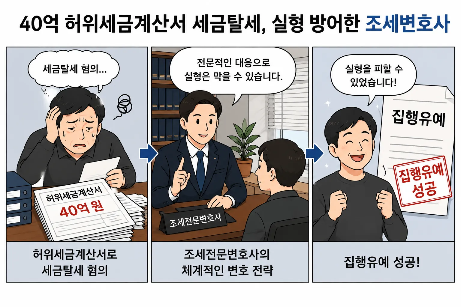 40억원 규모의 허위세금계산서 발행 세금탈세 혐의 집행유예 이끌어낸 사례